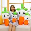 Cute Rabbit Radish Running Fast Plush Toy Expression Carrot Doll Cartoon Girl Holding Pillow on Bed