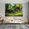 2D Whimsical Magical Forest Fairy Hut with Colorful Mushrooms Party Backdrop