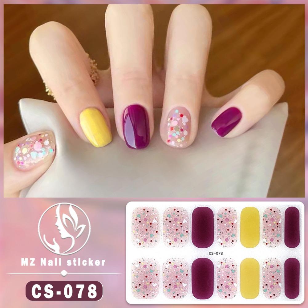 New type of bake-free gel nail polish film, full sticker, plaid spring and summer flower nail art film, nail film, waterproof paper patch
