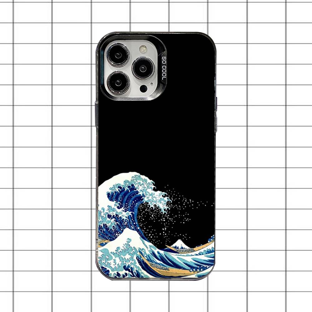 Große Welle vor Kanagawa Handyhülle Für iPhone 16,15,14,13,12,11,8,7,Pro,Max,Plus,Mini,XS,SE Anti-Fall Schwarz Matt Hart