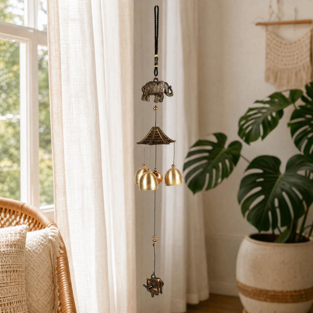 Elephant Metal Elephant Wind Chimes Gold Window Hanging Wind Chimes Indoor Room Styling