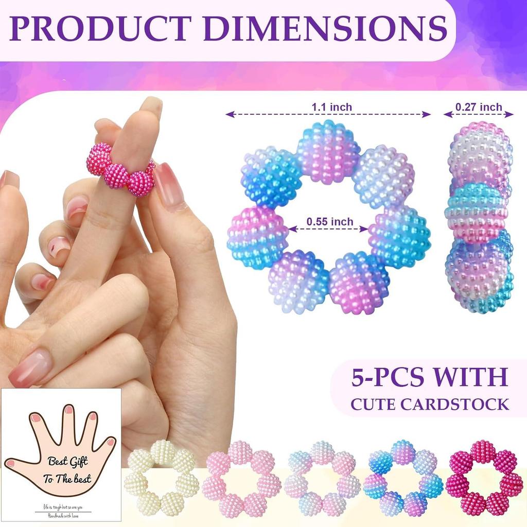 Adult Fingertip Stress Relief Massager Set - 5-Piece Beaded Rings