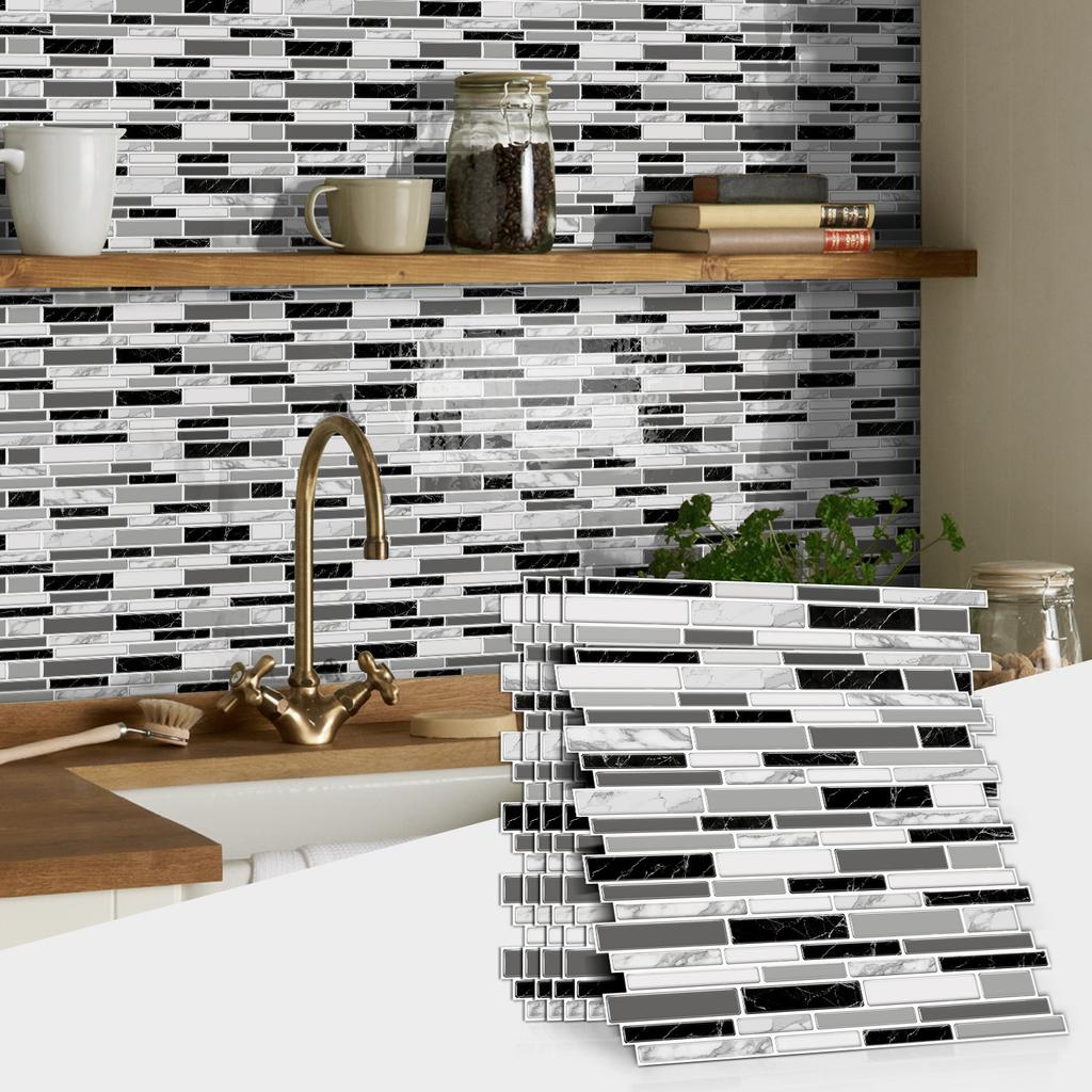 Marble Mosaic Tile Sticker, Kitchen Bathroom Pvc Waterproof Self-Adhesive Wall Sticker Imitation Epoxy Home Wallpaper