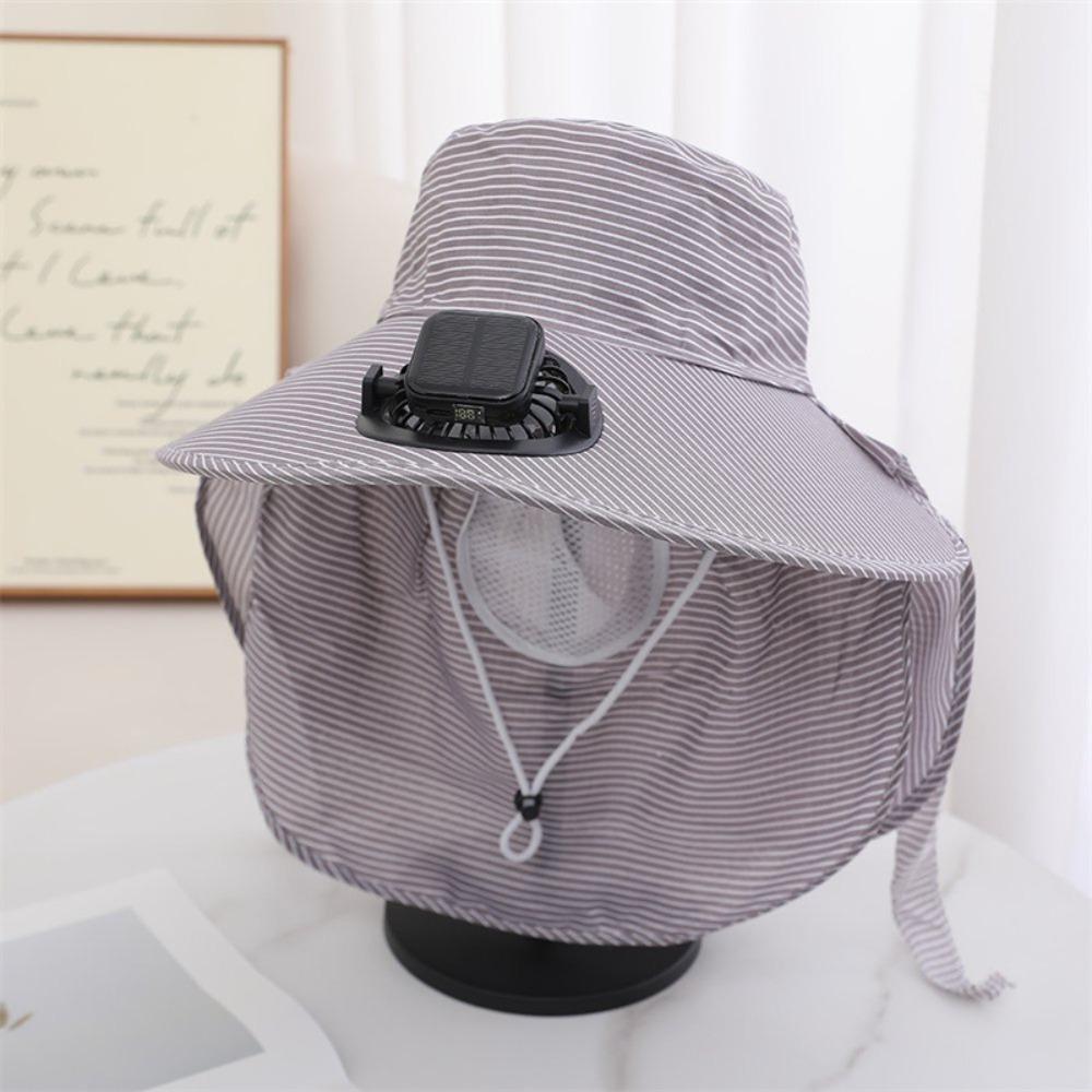 Langlebige Solarventilator Gesichtsmaske Sonnenhut 300mA Breiter Rand Fischerhut UV-Schutz Vollumhüllend Teeernte Arbeitsmütze Sommer Unisex