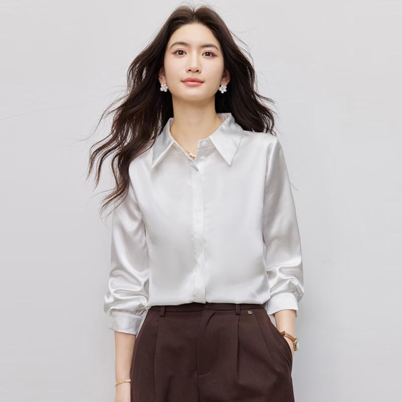 Kaseye Women s Professional Chiffon Long Sleeve Button-Up Shirt S