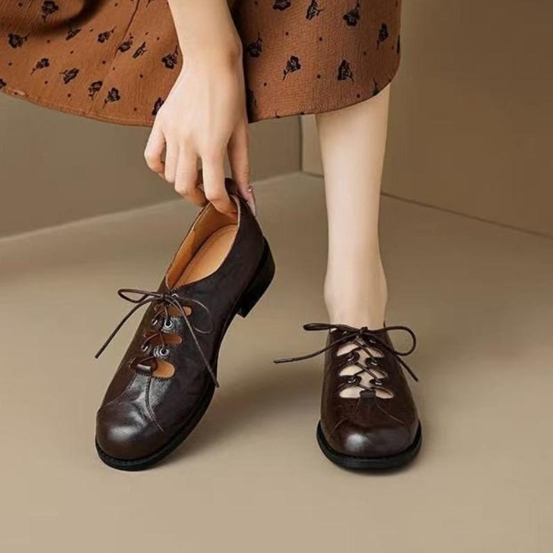 Fashion 2025 New Spring/Autumn Women Pumps Square Toe Chunky Heel Shoes Leather Shoes for Women Cross-tied Mary Janes Lace-up Shoes