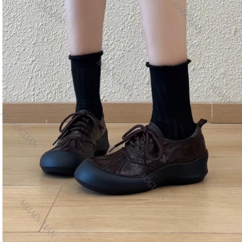Women's Comfort Flats Trend Korean Ballet Style Lace-up Footwear Retro Casual Shoes Comfortable Lightweight Sneaker