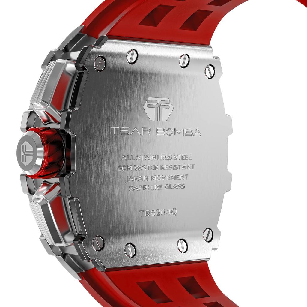 TSAR BOMBA 5 ATM Water Luxurious Tonneau Stainless Steel Watch for Barrel Men's Wristwatch, Resistant, Shape, Business, Sports, Luxury, Fashion,