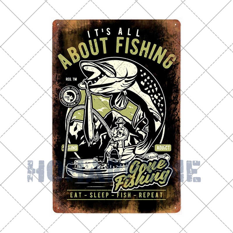 Fish Vintage Posters Sign Metal Plates Fisherman Fishing Solves Rules Classic Salmon Plaques Home Decoration Accessories 20X30CM