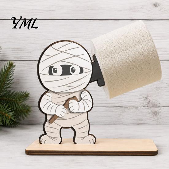 Funny Cartoon Skeleton Decor 2Pcs Halloween Paper Towel Holder, Animal Tabletop Roll Dispenser, Wooden Werewolf Decoration Tissue Stand for