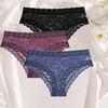 3Pcs Ladies' Sexy Lace Underwears Transparent Sexy Briefs Lace-Trimmed Comfortable Panties Cotton Breathable Crotch