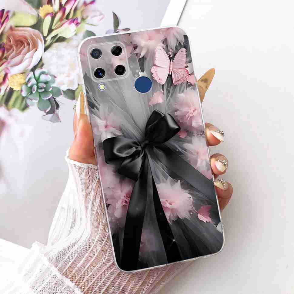 For Realme C20 Case Soft Funda Blue Butterfly Painted Cover For Oppo Realme C15 c20 C 20 15 Phone Bumper RealmeC15 Case Coque