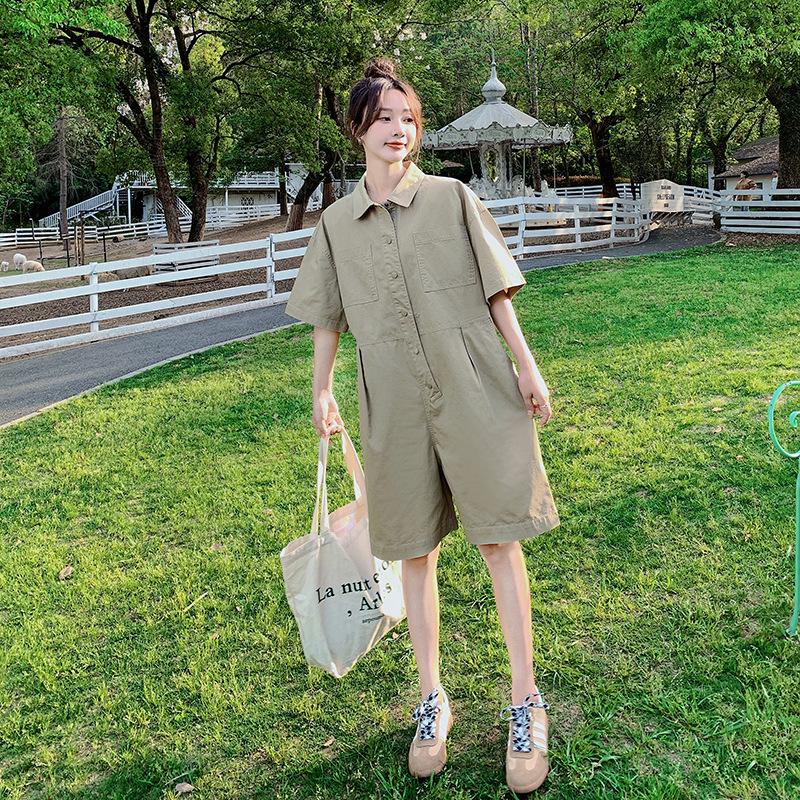 Women's Khaki Sweet & Salty Loose Straight Wide-Leg Shorts for Summer