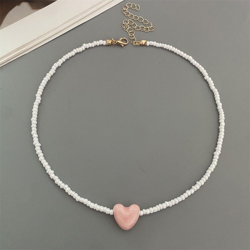 Nuova Moda Colore Caramella Choker Collana per Donna Ragazza Cuore d'Amore Quadrato Geometrico Collana Corta Perline Semi Gioielli per il Collo