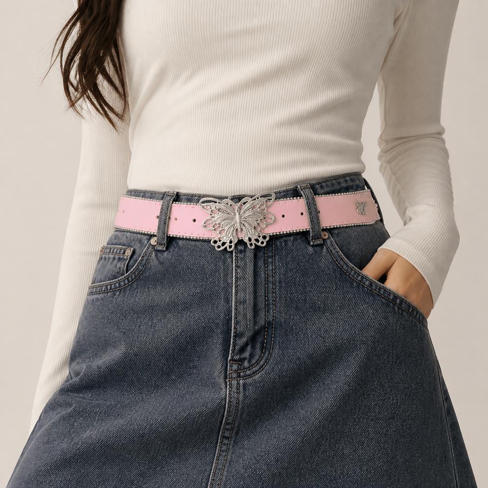 Butterfly Buckle Women's Belt PU Waistwear New Decorative Belt Jeans Accessories