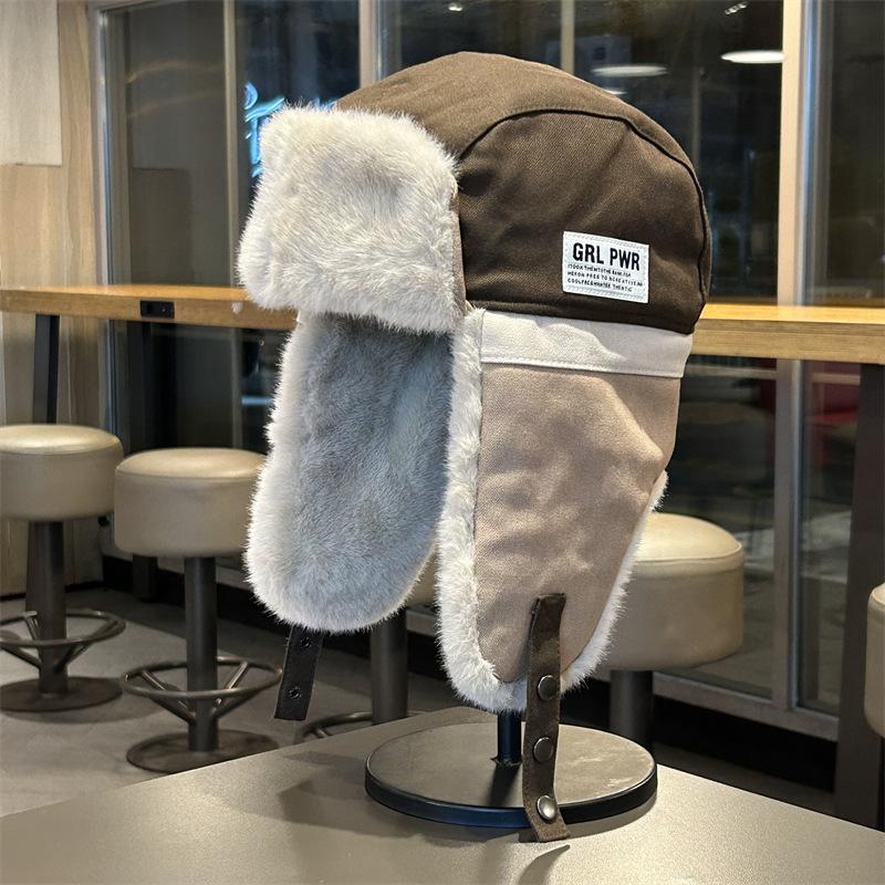 

Цветоблокирующая шапка-ушанка для мужчин и женщин на зиму Утолщенная и теплая Универсальная шапка с защитой ушей для путешествий на открытом воздухе Лыжная шапка-пилот M（56-58cm）