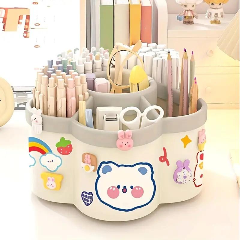 Large Capacity 360° Rotating Pen Holder Multifunctional Desktop Organizer for Stationery Storage Box Multiple Office Supplies