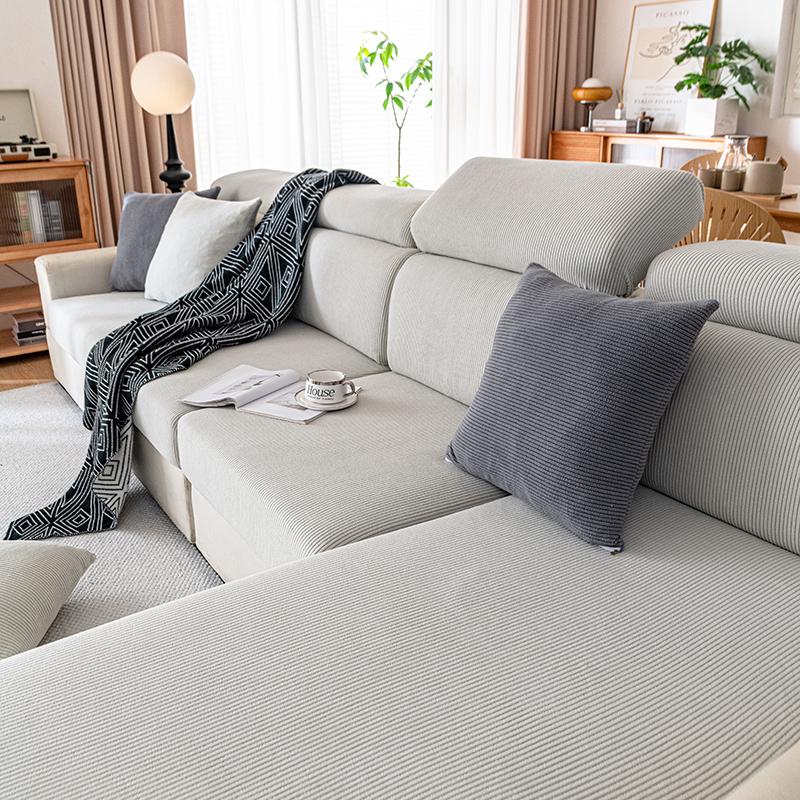 Jacquard Sofa Slipcover Ribbed Pattern Seat Cushion Cover Elastic Furniture Protector Sofa Covers For Living Room Bedroom 1Pc