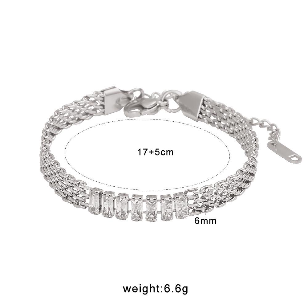 French Retro 18K Gold Mesh Necklace & Titanium Steel Zirconia Bracelet Set