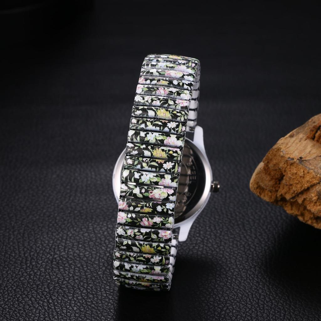 Bohemia Elastic Strap Watch Seiko Easy To Read Arabic Numerals Analog Quartz Watch Waterproof Stylish Cool Unisex Fashion Floral Print Elastic Strap