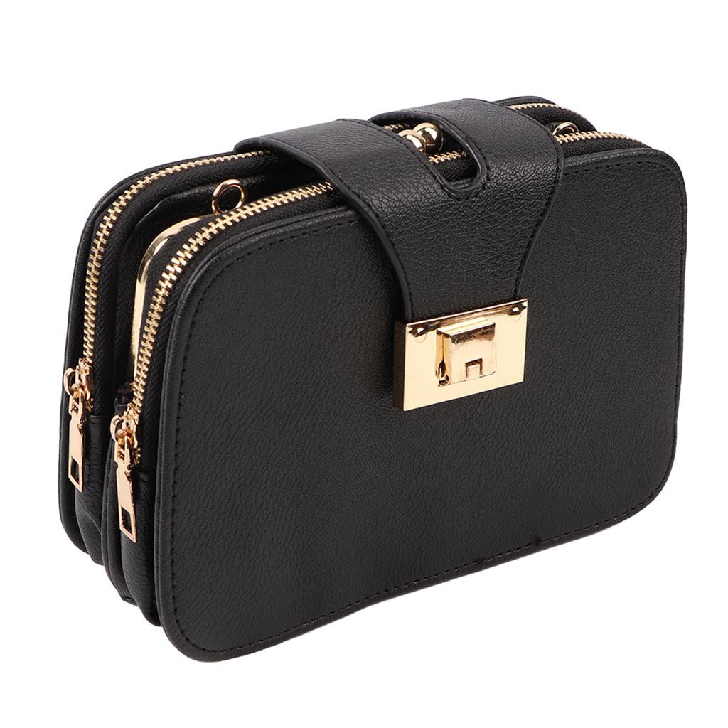 Women Chain Bag Fashionable PU Leather Large Capacity Waterproof for Dating Shopping Office Black Free Size