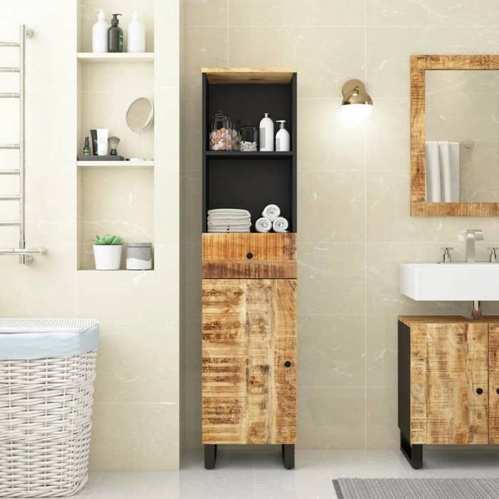 VidaXL Bathroom Cabinet, Toilet Column with Drawer and Compartment, Interior Storage Furniture, Solid Wood 351998
