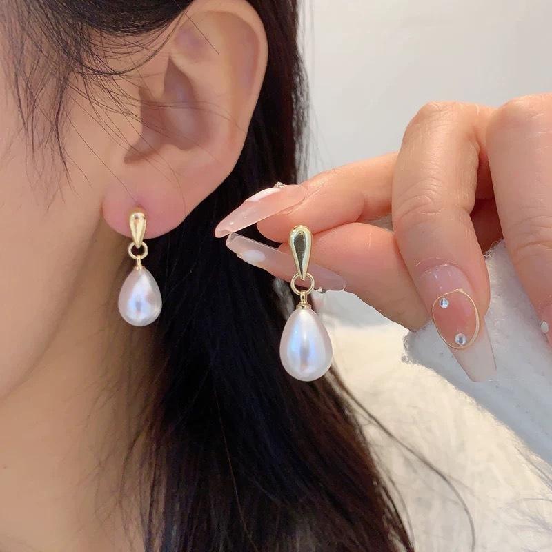 Pearl Water Drop Pendants Hanging Earrings for Women Double-layers Waterdrop Geometry Statement Trend Dangle Earring