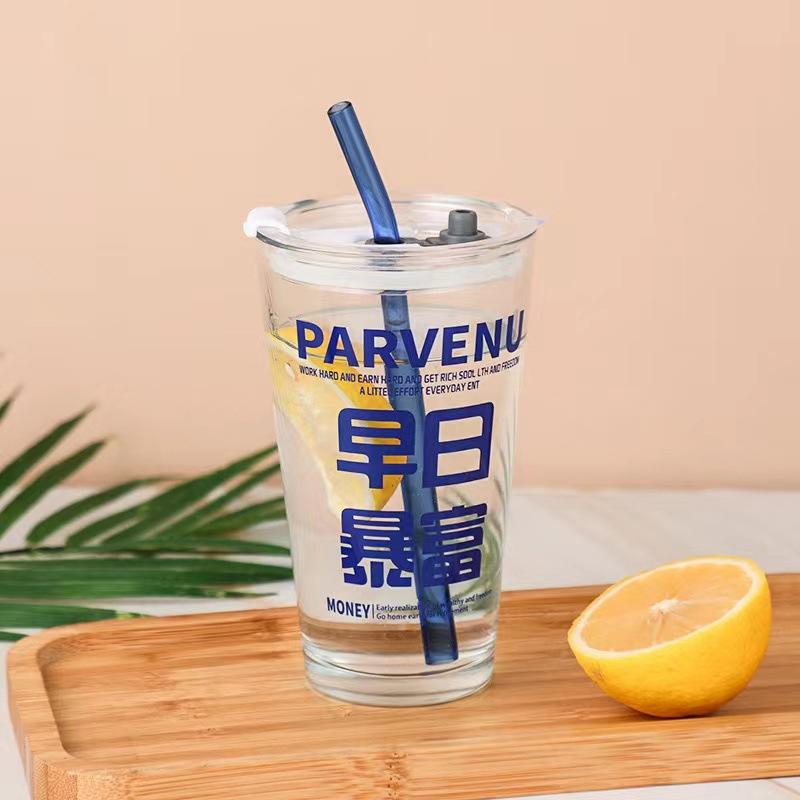 Glass Straw Cup Printing Milk Tea Cold Drink Coffee Cup Household Water Cup High Value Juice Cup Printing