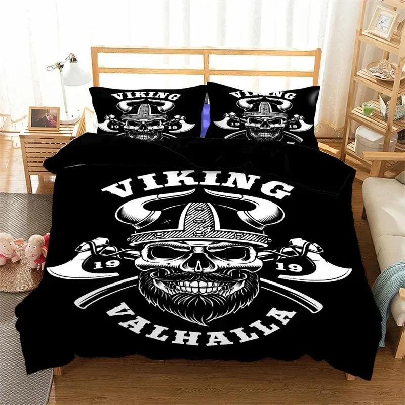 

Viking Duvet Cover Set KingQueen Size Slate Blue Mjolnir Pattern Bedding Set Northern Germanic Culture Polyester Quilt Cover 135x200cm