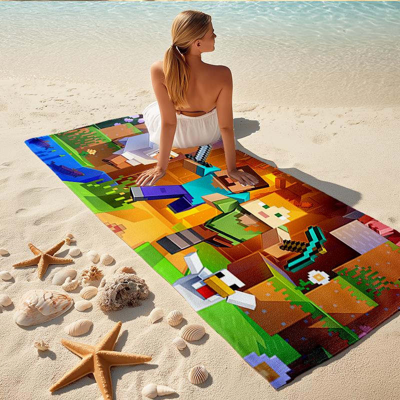 1Pc Minecraft Adventure Quest Beach Towel, Quick Dry, Multi-Use for Beach Pool Gym Yoga Home Travel, Christmas, Halloween, Xmas Gift M928771