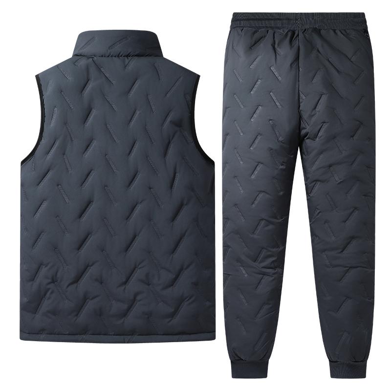 Men's Autumn and Winter Sports Suit Stand Collar Sleeveless Cardigan Jacket Outdoor Thick Warm Vest and Pants Two-piece Set