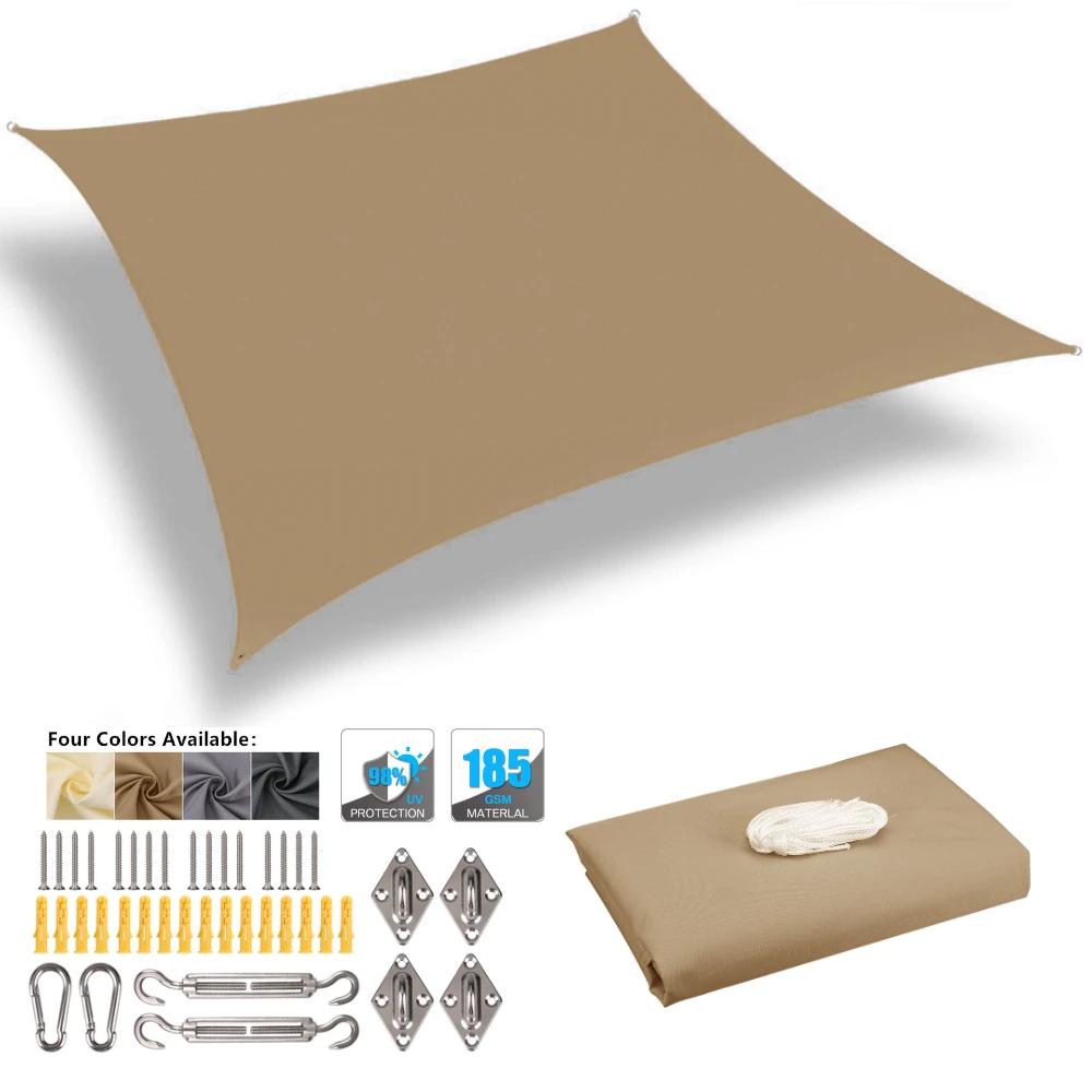 Waterproof Sun Shelter Garden Sun Shade Sail Patio Sunscreen Canopy Anti-UV Square Awning Camping Hiking Tarp with Hardware Kit