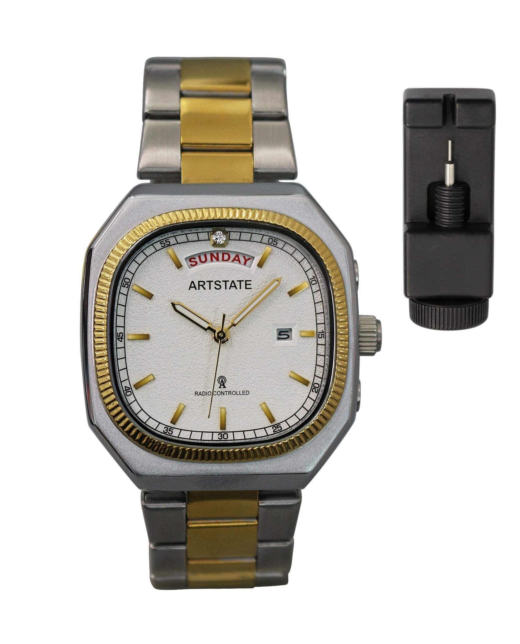 

Часы с датой и днем, долговечные [ARTSTATE AS3265] Мужские радиоуправляемые с дисплеем, (Серебряное золото)