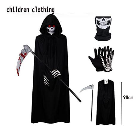 2026Halloween New Party Role Playing Children Adult Death Black Cloak Halloween Skull Ball Costume Prop Set Children Adult Gift