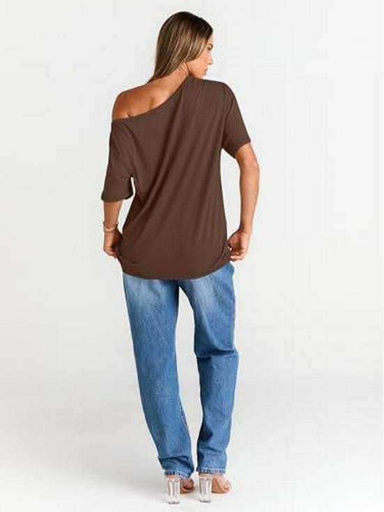 Damen schulterfreies lockeres Kurzarm-T-Shirt - Sommer 2026 lässige Frühjahrsmode