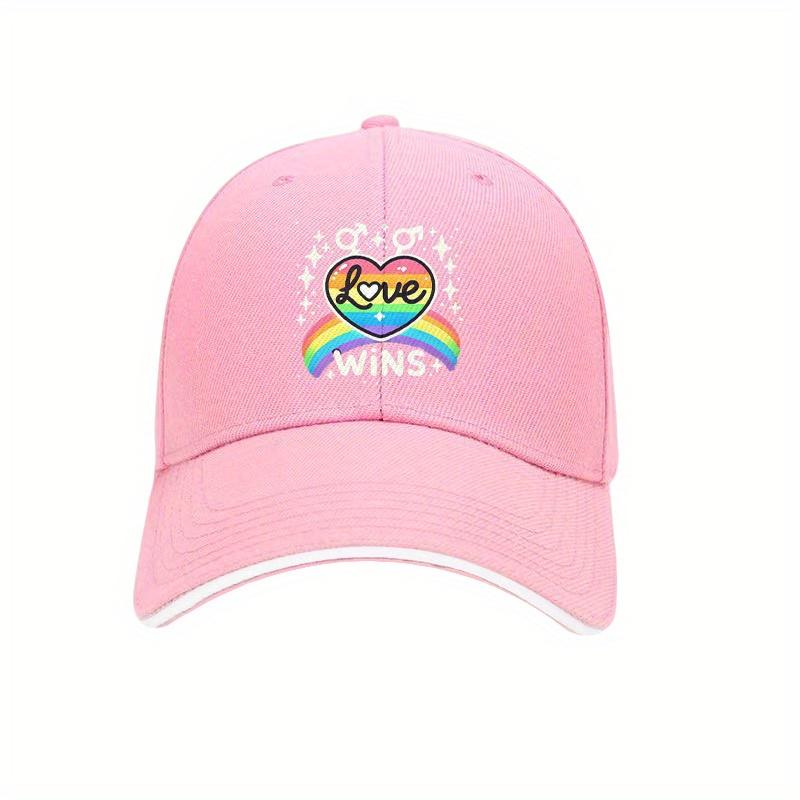 Rainbow Love Heart Pride Baseball Cap Polyester Casual Adjustable Low Profile Cap for Unisex