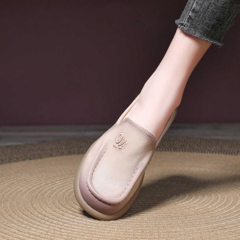 

Первый слой коровьей кожи мягкая подошва удобные одинарные туфли женские ретро повседневные нескользящие модные туфли для мам среднего и пожилого возраста 41 бежевый