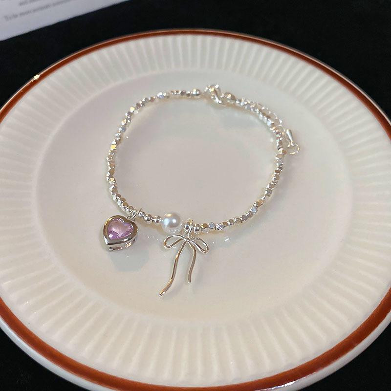 Zircon love bow, broken silver pearl necklace set, high-end light luxury collarbone chain, Korean sweet necklace.