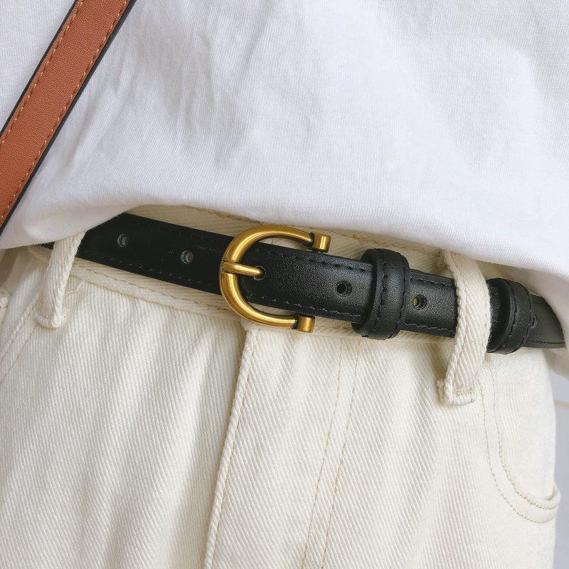 Korean Style Women's Genuine Leather Thin Waist Belt - Retro Pin Buckle, Versatile and Stylish
