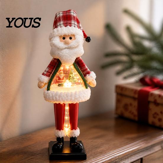 Collectible Christmas Character Statues LED Lighted Figurine, Swirling Glitter Santa Claus Elk Snowman Unique Presents for Friends Decoration