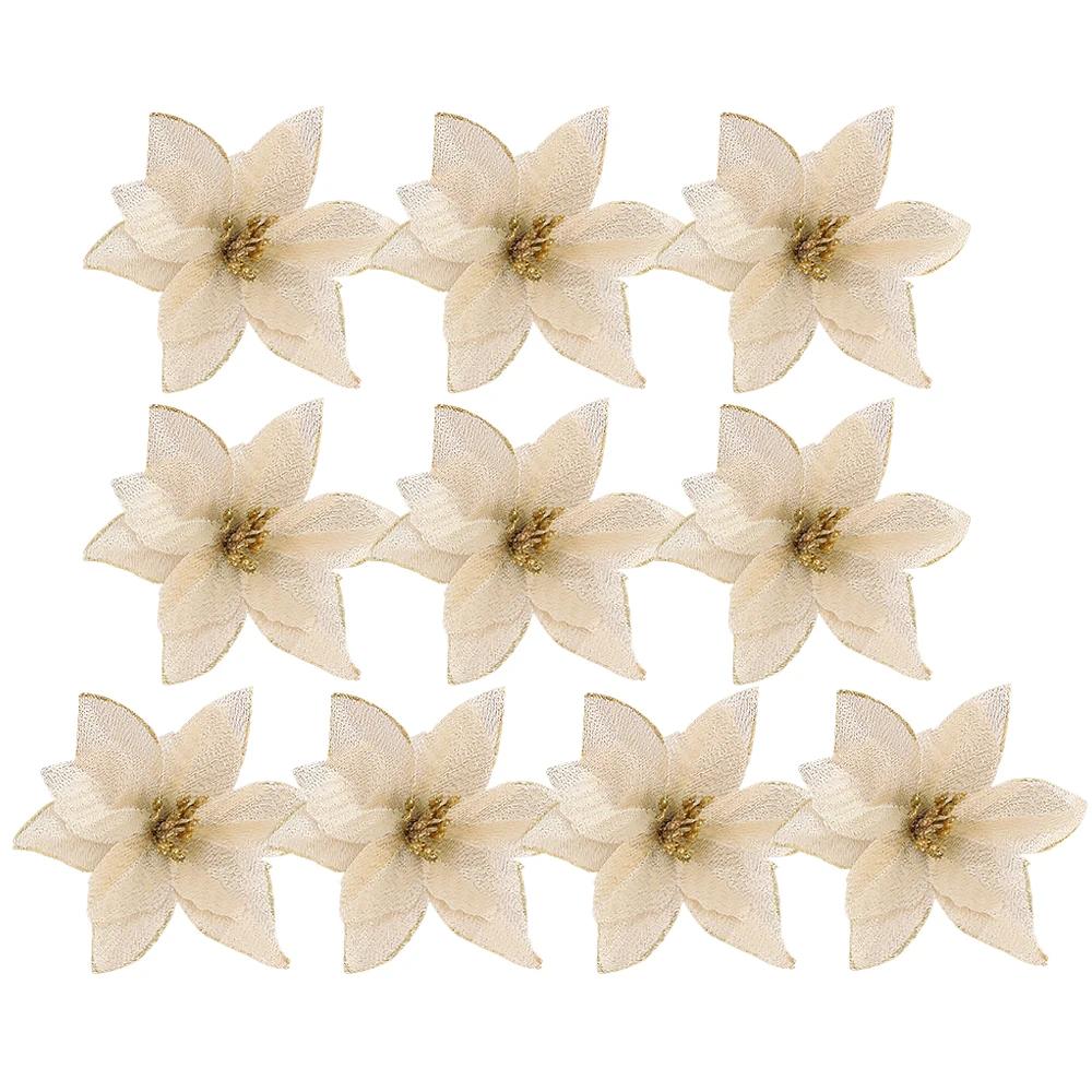 

50/10 шт. Червоні Золоті Блискучі Різдвяні Квіти Штучні Підроблені Квіти Квіткові Гірлянди Прикраси для Різдвяної Ялинки Новорічної Вечірки Домашній Декор 10PCS