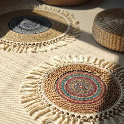 Vintage Pastoral Round Cotton Linen Placemats Bohemian Handwoven Tassels Placemats Soft Non-Slip Table Pad Vase Mats Accessories