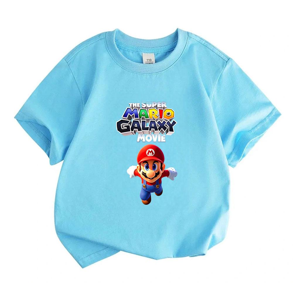 Kids Boys Girls Crew Neck Short Sleeve 100% Cotton T-Shirt, Cute Super Galaxy Flying Cartoon Character Print Casual Soft Breathable Summer Tee Tops fo