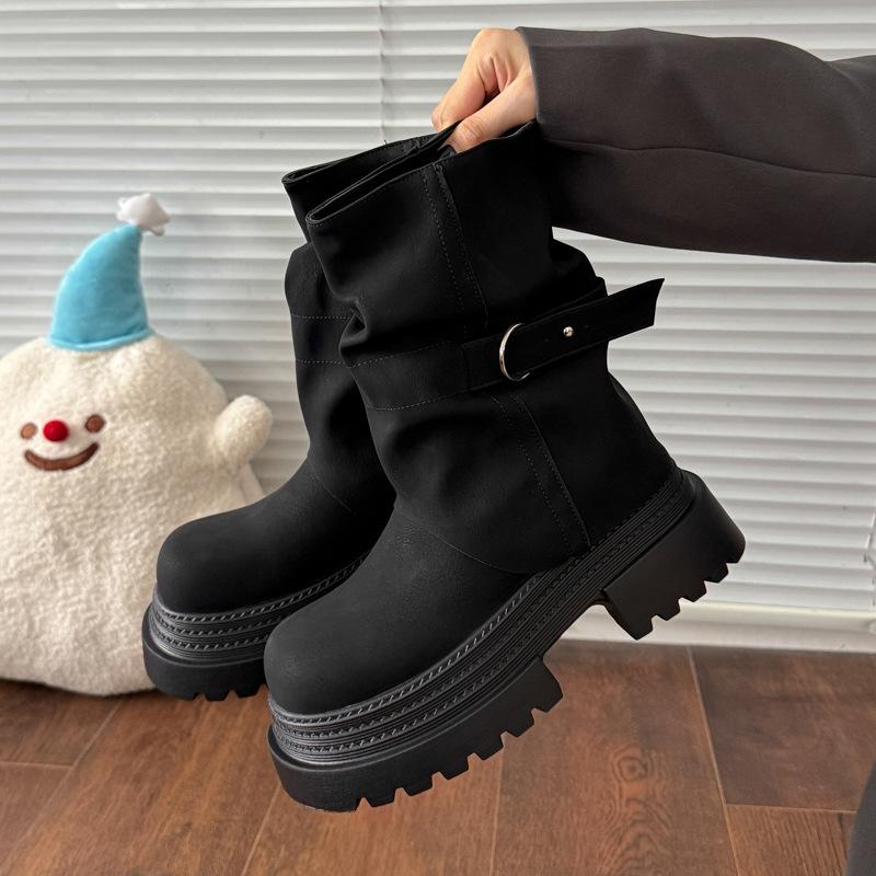 

Pants boots women s new thin Martin boots retro fashion thick heel fried street Maillard boots 35 чёрный