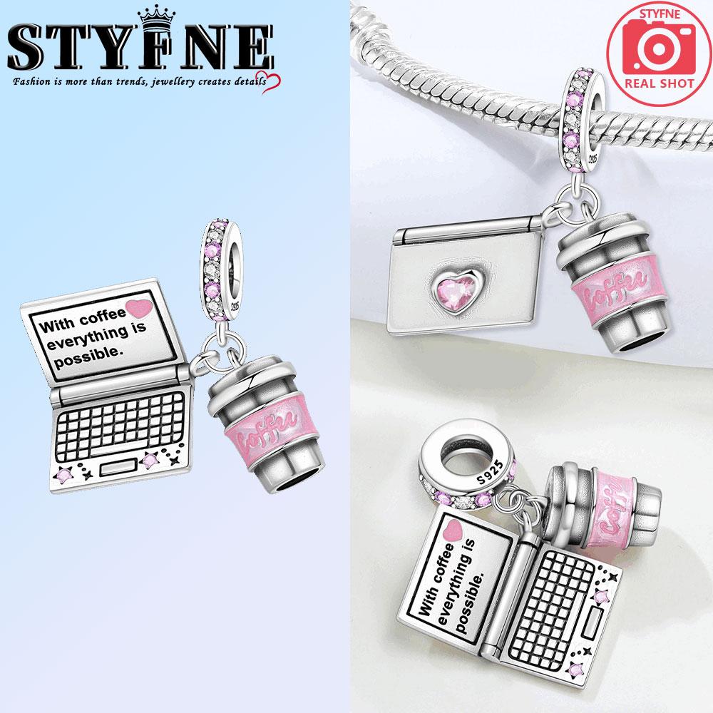 Charms Copper Pink Coffee Notebook Starry Sky Sun Moon Charms Beads Fit Original Bracelet Fine Diy Jewelry