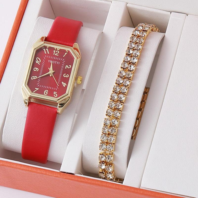 New Casual Fashion Leather Ladies Business Square Quartz Watch Korean Version Rhinestone Jewelry