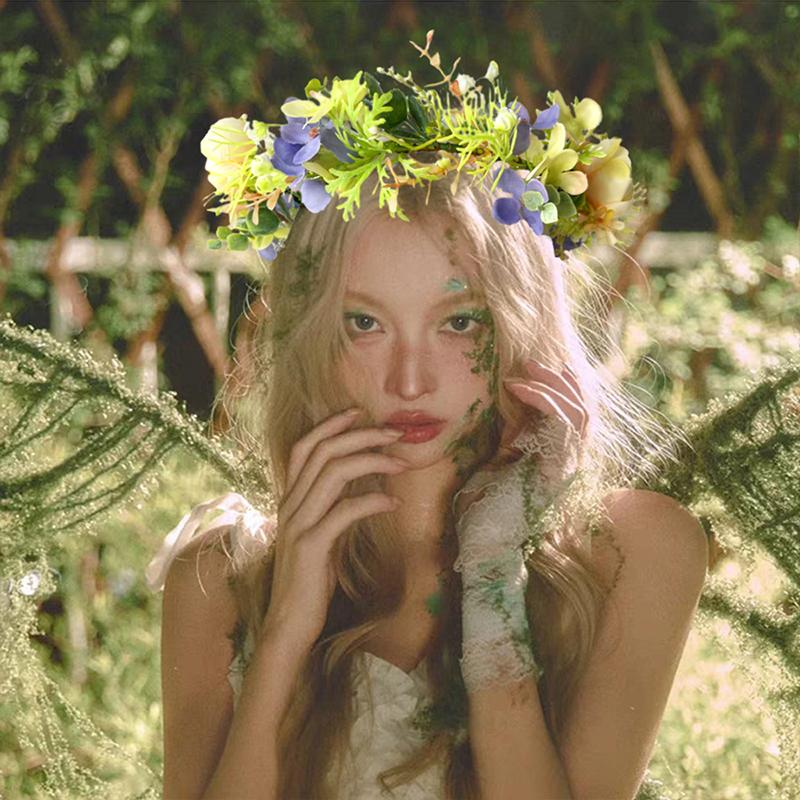 Forest-Style Simulated Garland High-End Super Fairy Flower Headdress Scenic Atmosphere Photo-Taking Headband