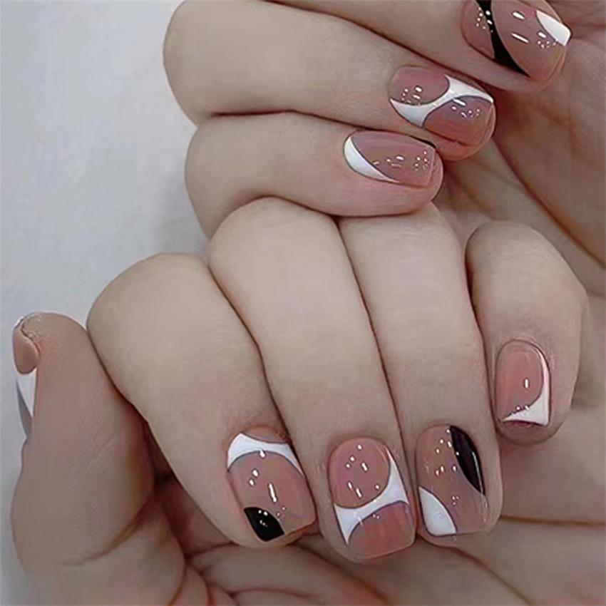 24Pcs Red Sweetheart White Checkerboard Press On Nails Removable Fake Nail Tips Art Acrylic Manicure