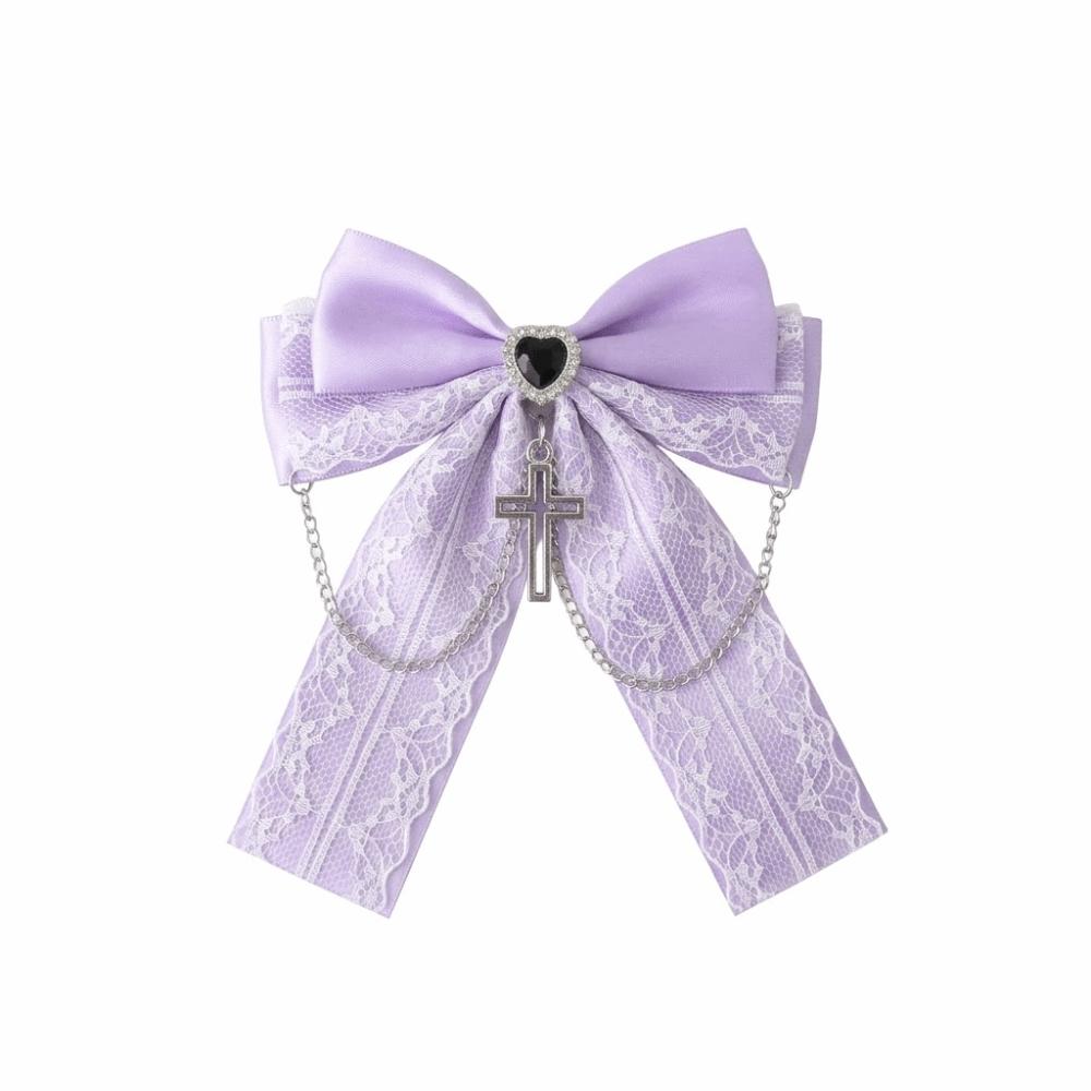 Cute Bow Cross Pendant Gothic Hair Clip Exquisite Lace Design Bag Charm Lolita Hair Accessories Japanese Style Y2K Hair Clip