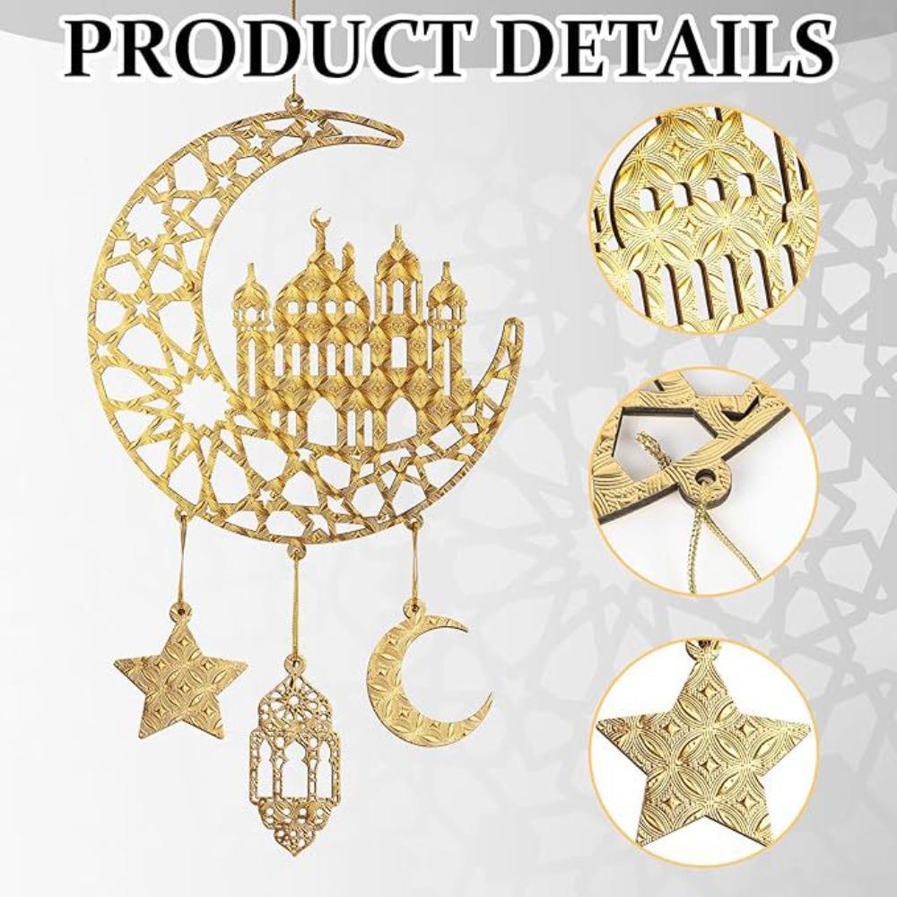 

Золотой настенный кулон Рамадан Карим Ид Мубарак деревянная дверная вывеска 2025 Ид аль-Фитр мусульманский исламский домашний декор для вечеринки